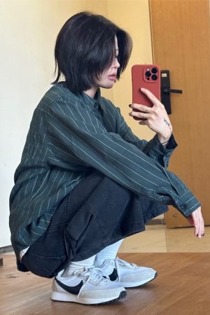 Men's Striped Long Sleeve Shirt with Heavy Industry Collar - Versatile Spring Commuter Wear