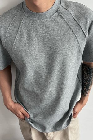 Men's Structured Short Sleeve T-Shirt in 300g Spandex Space Cotton, Wrinkle-Resistant Boxy Fit for Casual Y2K Style