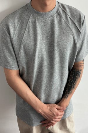 Men's Structured Short Sleeve T-Shirt in 300g Spandex Space Cotton, Wrinkle-Resistant Boxy Fit for Casual Y2K Style
