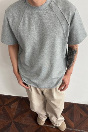 Men's Structured Short Sleeve T-Shirt in 300g Spandex Space Cotton, Wrinkle-Resistant Boxy Fit for Casual Y2K Style