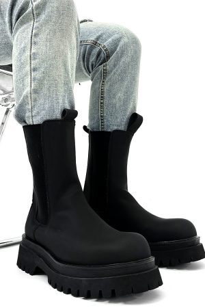 Men's Suede High-Top Chelsea Boots, Thick-Soled Martin Boots, Genuine Leather Motorcycle Boots, Trendy American Style Footwear