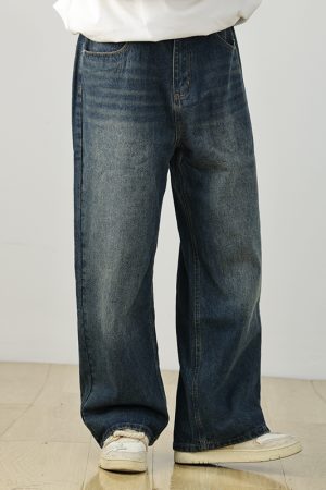 Men's Summer Heavyweight Washed Micro-Flare Denim Pants, American Retro Workwear Wide-Leg Style