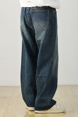 Men's Summer Heavyweight Washed Micro-Flare Denim Pants, American Retro Workwear Wide-Leg Style