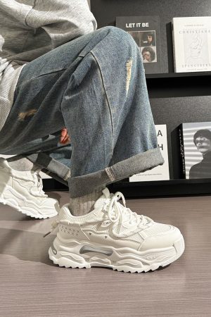 Men's Thick Sole Sports Casual Sneakers - 2025 Original Design White Mesh Breathable Dad Shoes for 90s Y2K Style