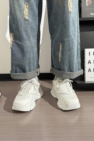 Men's Thick Sole Sports Casual Sneakers - 2025 Original Design White Mesh Breathable Dad Shoes for 90s Y2K Style
