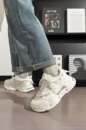 Men's Thick Sole Sports Casual Sneakers - 2025 Original Design White Mesh Breathable Dad Shoes for 90s Y2K Style