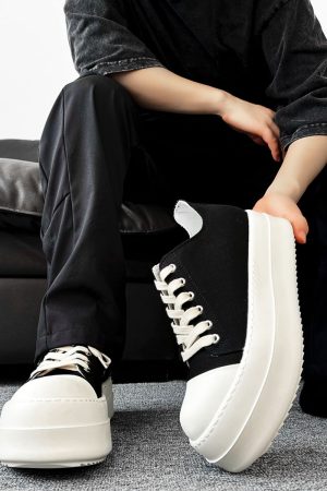 Men's Thick-Soled Canvas Shoes, High Street Sports Platform Derby Sneakers, Commuting Style for Couples, Height-Increasing Design