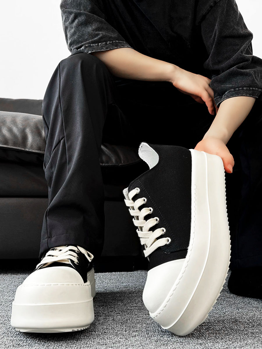 Men's Thick-Soled Canvas Shoes, High Street Sports Platform Derby Sneakers, Commuting Style for Couples, Height-Increasing Design Men's Thick-Soled Canvas Shoes, High Street Sports Platform Derby Sneakers, Commuting Style for Couples, Height-Increasing Design