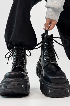 Men's Thick-Soled Cosplay Martin Boots with Side Zipper, Height-Increasing Platform Knight Boots, Punk High-Top Motorcycle Shoes