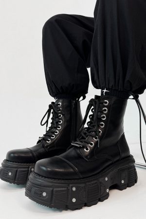 Men's Thick-Soled Cosplay Martin Boots with Side Zipper, Height-Increasing Platform Knight Boots, Punk High-Top Motorcycle Shoes