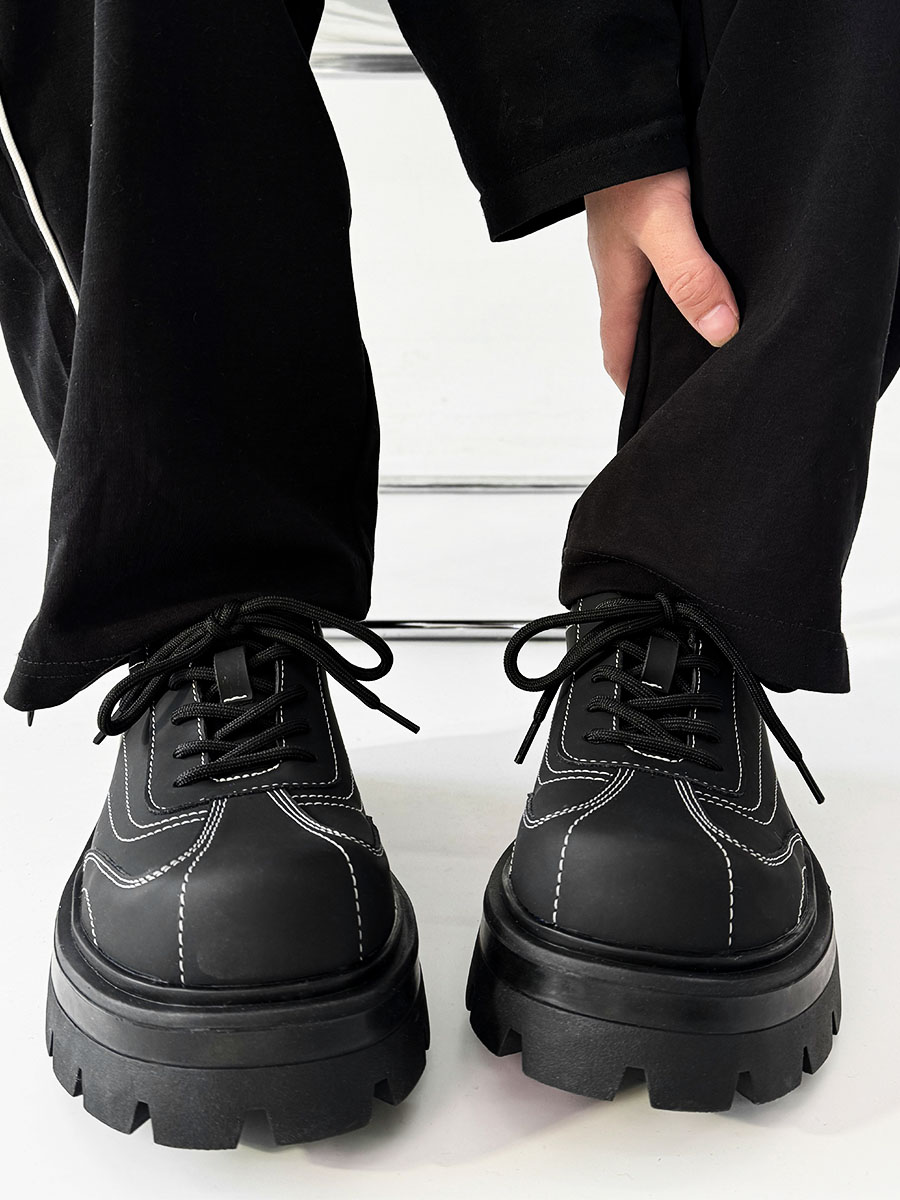 Men's Thick-Soled Derby Shoes - High-End Matte Finish, Height-Increasing Design, British Style Platform Footwear for Commuting Men's Thick-Soled Derby Shoes - High-End Matte Finish, Height-Increasing Design, British Style Platform Footwear for Commuting