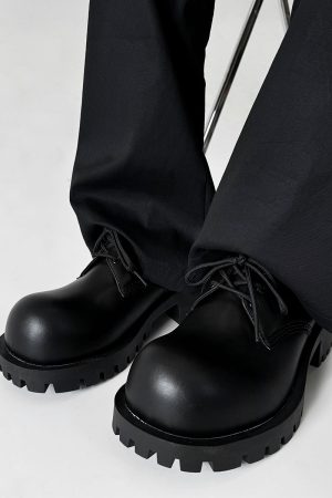 Men's Thick-Soled Derby Shoes, Height-Increasing Round-Toe Leather, Retro British Style with Pointed Mickey Design