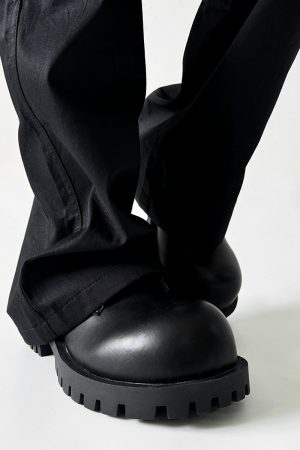 Men's Thick-Soled Derby Shoes, Height-Increasing Round-Toe Leather, Retro British Style with Pointed Mickey Design