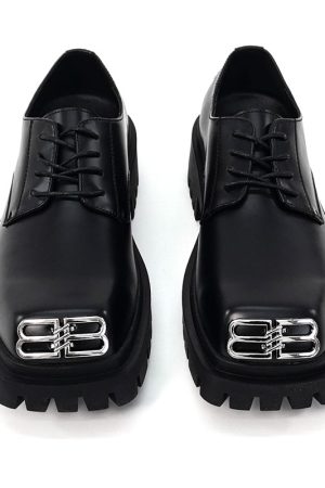 Men's Thick-Soled Height-Increasing Derby Shoes, Parisian Square Toe, Korean Style Genuine Leather, Trendy Niche Footwear