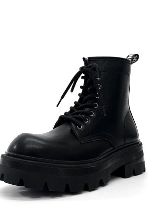 Men's Thick-Soled Height-Increasing Martin Boots, Trendy Zipper Motorcycle Style, British Genuine Leather High-Top Winter Work Boots