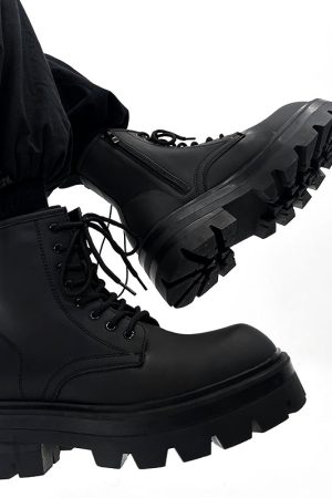 Men's Thick-Soled Height-Increasing Martin Boots, Trendy Zipper Motorcycle Style, British Genuine Leather High-Top Winter Work Boots
