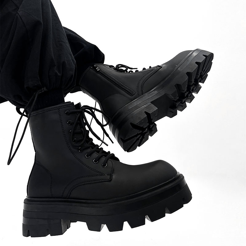 Men's Thick-Soled Height-Increasing Martin Boots, Trendy Zipper Motorcycle Style, British Genuine Leather High-Top Winter Work Boots Men's Thick-Soled Height-Increasing Martin Boots, Trendy Zipper Motorcycle Style, British Genuine Leather High-Top Winter Work Boots