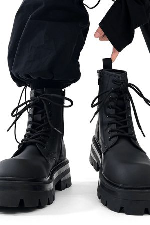 Men's Thick-Soled Height-Increasing Martin Boots, Trendy Zipper Motorcycle Style, British Genuine Leather High-Top Winter Work Boots