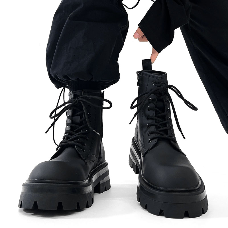 Men's Thick-Soled Height-Increasing Martin Boots, Trendy Zipper Motorcycle Style, British Genuine Leather High-Top Winter Work Boots Men's Thick-Soled Height-Increasing Martin Boots, Trendy Zipper Motorcycle Style, British Genuine Leather High-Top Winter Work Boots