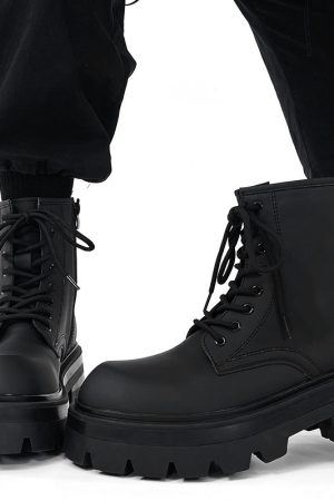 Men's Thick-Soled Height-Increasing Martin Boots, Trendy Zipper Motorcycle Style, British Genuine Leather High-Top Winter Work Boots