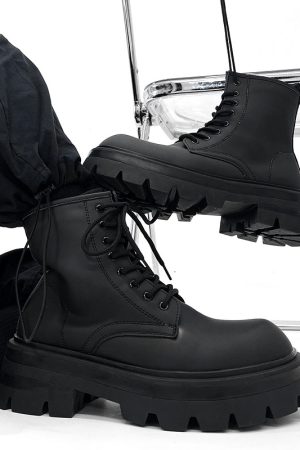 Men's Thick-Soled Height-Increasing Martin Boots, Trendy Zipper Motorcycle Style, British Genuine Leather High-Top Winter Work Boots