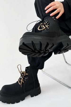 Men's Thick-Soled High-Top Martin Boots, Carbon Black American Derby Style, Winter Fleece Snow Boots, Motorcycle Boots for Women