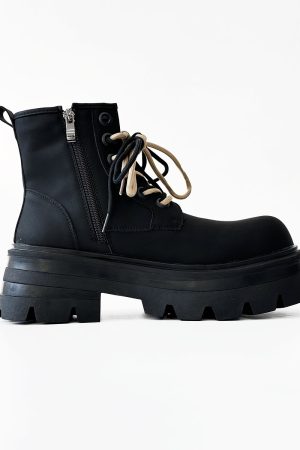 Men's Thick-Soled High-Top Martin Boots, Carbon Black American Derby Style, Winter Fleece Snow Boots, Motorcycle Boots for Women