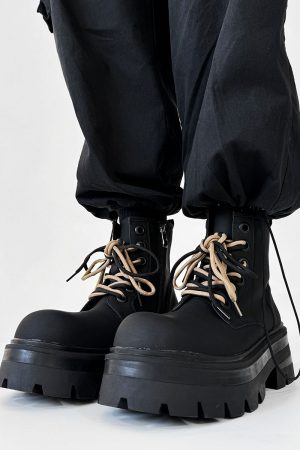 Men's Thick-Soled High-Top Martin Boots, Carbon Black American Derby Style, Winter Fleece Snow Boots, Motorcycle Boots for Women