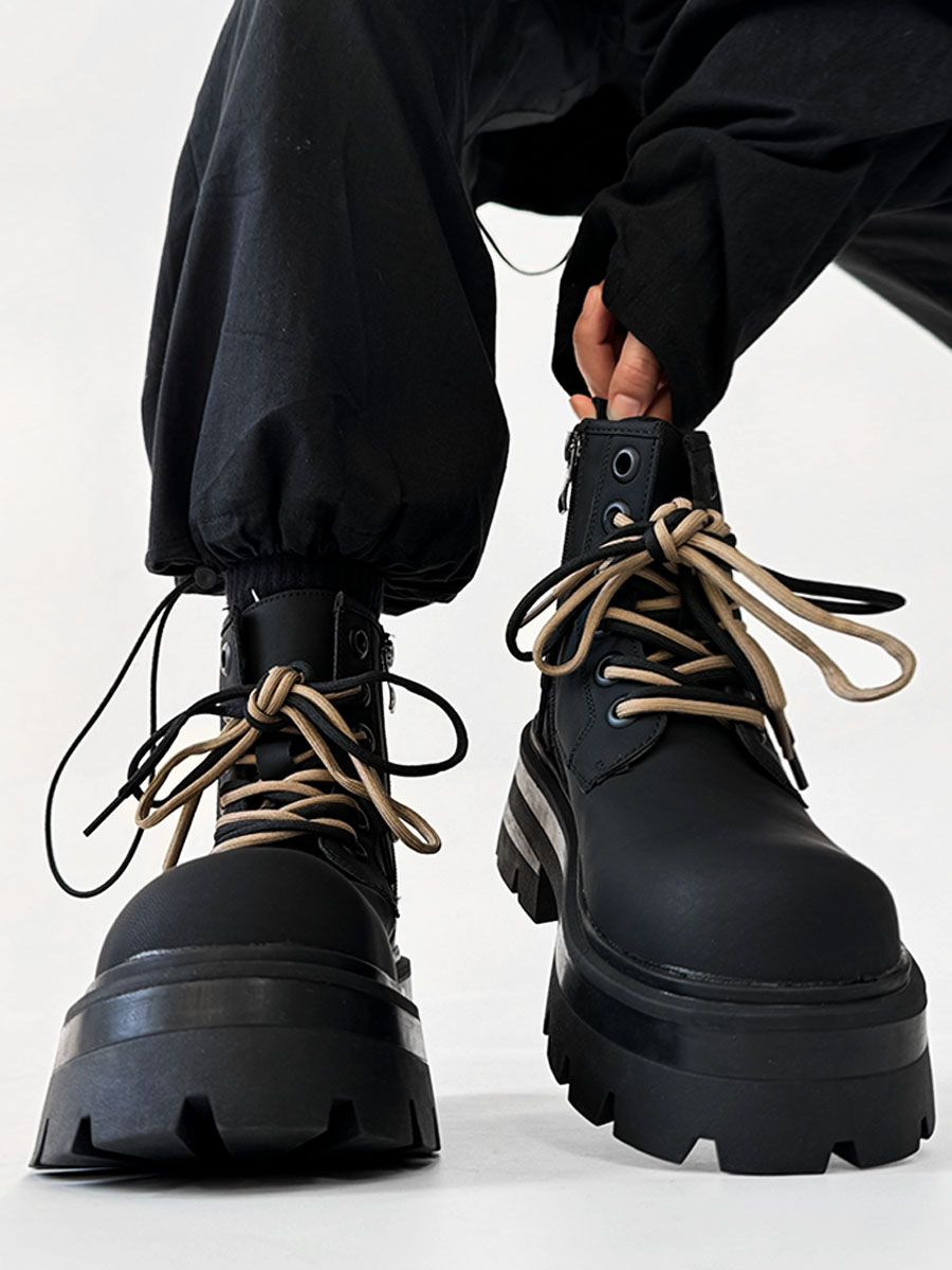 Men's Thick-Soled High-Top Martin Boots, Carbon Black American Derby Style, Winter Fleece Snow Boots, Motorcycle Boots for Women Men's Thick-Soled High-Top Martin Boots, Carbon Black American Derby Style, Winter Fleece Snow Boots, Motorcycle Boots for Women