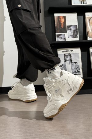 Men's Thick-Soled High-Top Shoes, Summer Mesh Breathable Sports Casual Footwear, Versatile White Sneakers