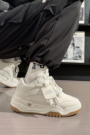 Men's Thick-Soled High-Top Shoes, Summer Mesh Breathable Sports Casual Footwear, Versatile White Sneakers