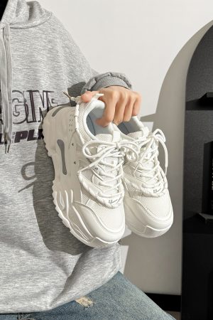 Men's Thick-Soled White Sneakers - Breathable Dad Shoes for Summer 2025 - Casual Sports Footwear, Trendy Retro Style