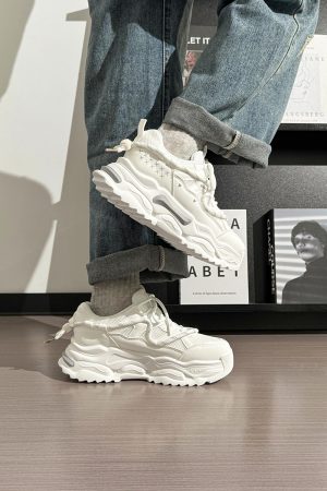 Men's Thick-Soled White Sneakers - Breathable Dad Shoes for Summer 2025 - Casual Sports Footwear, Trendy Retro Style