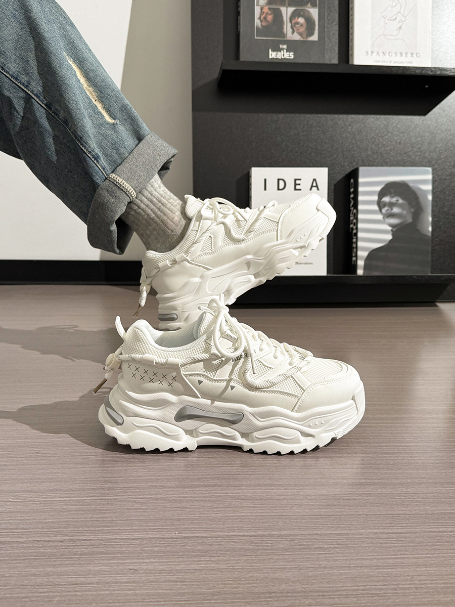 Men's Thick-Soled White Sneakers - Breathable Dad Shoes for Summer 2025 - Casual Sports Footwear, Trendy Retro Style Men's Thick-Soled White Sneakers - Breathable Dad Shoes for Summer 2025 - Casual Sports Footwear, Trendy Retro Style