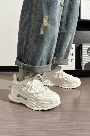 Men's Thick-Soled White Sneakers - Breathable Dad Shoes for Summer 2025 - Casual Sports Footwear, Trendy Retro Style