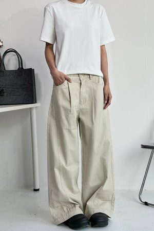 Men's Vintage Casual Wide-Leg Trousers - Retro Deconstruction Cut, Loose Fit, Reverse Design, 90s Style Pants