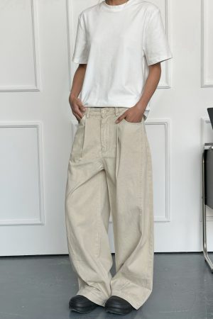 Men's Vintage Casual Wide-Leg Trousers - Retro Deconstruction Cut, Loose Fit, Reverse Design, 90s Style Pants