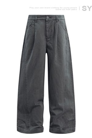 Men's Vintage Casual Wide-Leg Trousers - Retro Deconstruction Cut, Loose Fit, Reverse Design, 90s Style Pants