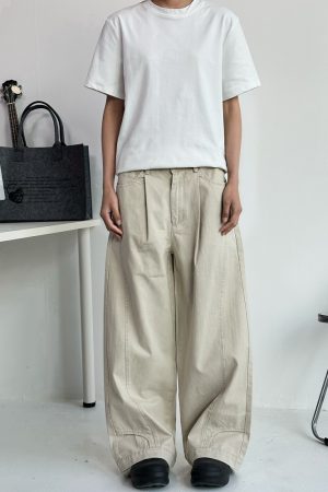 Men's Vintage Casual Wide-Leg Trousers - Retro Deconstruction Cut, Loose Fit, Reverse Design, 90s Style Pants