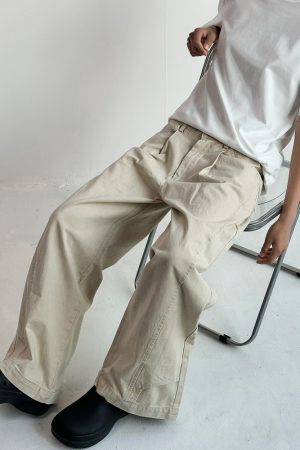 Men's Vintage Casual Wide-Leg Trousers - Retro Deconstruction Cut, Loose Fit, Reverse Design, 90s Style Pants