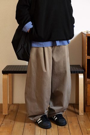 Men's Wide-Leg Casual Pants with Curved Blade Design & Elastic Waist - Versatile Spring Trend for 90s Inspired Style