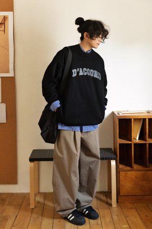 Men's Wide-Leg Casual Pants with Curved Blade Design & Elastic Waist - Versatile Spring Trend for 90s Inspired Style