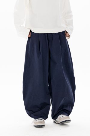 Men's Wide-Leg Casual Pants with Curved Blade Design & Elastic Waist - Versatile Spring Trend for 90s Inspired Style