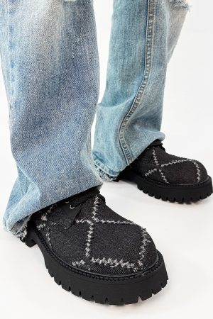 Men's Yellow Derby Shoes, Height-Increasing, Round-Toe, Oversized, British Retro Mickey Thick-Soled Leather for Trendy Commuting Style