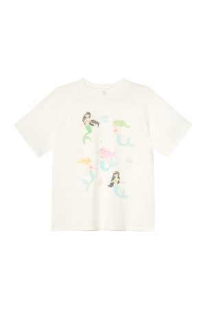 Mermaid Print Short-Sleeve T-Shirt for Women, Loose Fit Summer Top, Trendy 2025 Style, Casual Petite Fashion