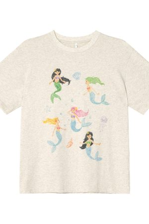 Mermaid Print Short-Sleeve T-Shirt for Women, Loose Fit Summer Top, Trendy 2025 Style, Casual Petite Fashion