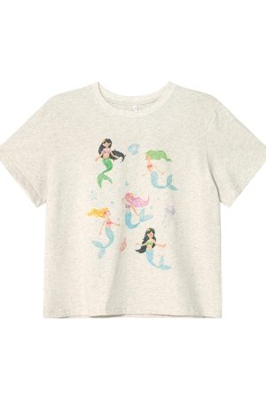 Mermaid Print Short-Sleeve T-Shirt for Women, Loose Fit Summer Top, Trendy 2025 Style, Casual Petite Fashion