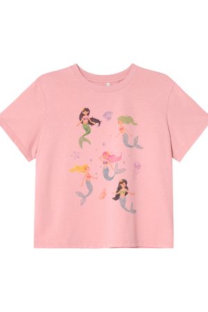 Mermaid Print Short-Sleeve T-Shirt for Women, Loose Fit Summer Top, Trendy 2025 Style, Casual Petite Fashion