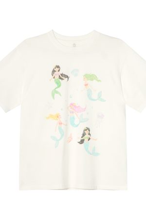 Mermaid Print Short-Sleeve T-Shirt for Women, Loose Fit Summer Top, Trendy 2025 Style, Casual Petite Fashion