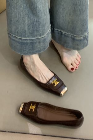 Metallic Square-Toe Sheepskin Mary Jane Shoes for Women - Elegant Flat Evening Footwear with Internal Height Increase